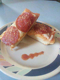A picture of Garlic bread pizza.
