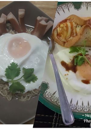 รูปของ มาม่าไข่ลาวา&ปังกรอกชีส # อิ่มง่ายๆ