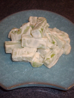 A picture of Broccoli stem with wasabi mayo                 