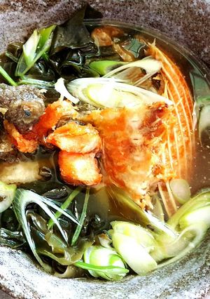 A picture of Purry's Crispy Salmon Seaweed Soup.