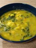 Bacalao con garbanzos y acelgas en crema de verduras al aroma de azafrán