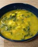 Bacalao con garbanzos y acelgas en crema de verduras al aroma de azafrán