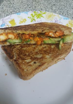 A picture of Smoky flavoured Paneer Tikka Sandwich.