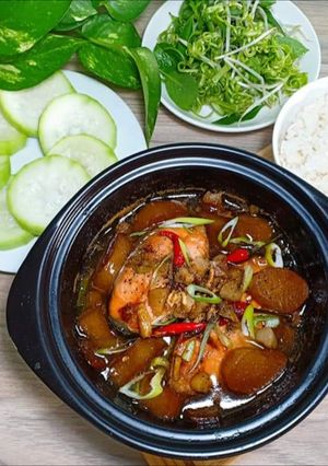 Hình của món Cá hồi kho củ cải.