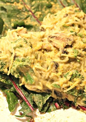 A picture of Easy Alfredo Sauce(With Mushroom Broccoli Fettuccine)-Oil Free, Vegan.