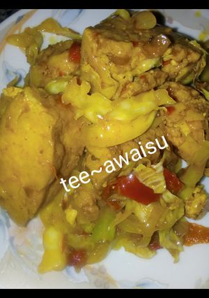 A picture of My special awara in cabbage sauce.