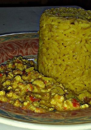 A picture of Braised rice n sauce.