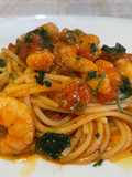 Spaghetti with Shrimp Tails and Fresh Cherry Tomatoes