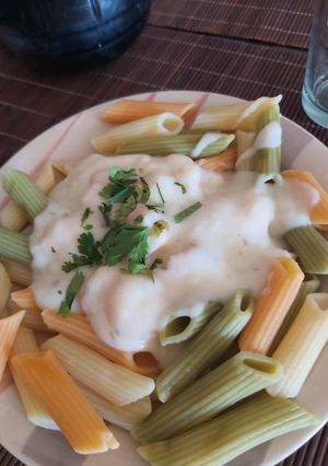 Una foto de Rigatis con camarones