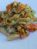 Espaguetis de espinacas con tiras de filete