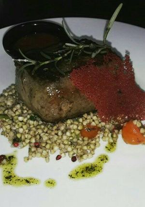 A picture of Pepper Steak on Buckwheat.