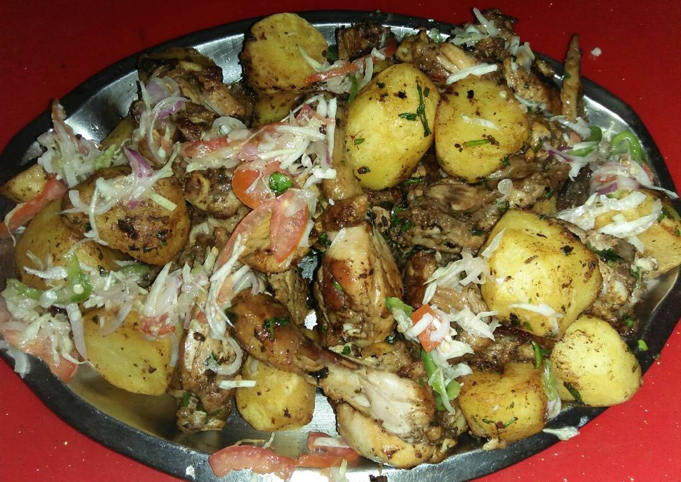 Grilled Rosemary chicken with dip fried potatoes
