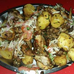 Grilled Rosemary chicken with dip fried potatoes A picture of Grilled Rosemary chicken with dip fried potatoes.