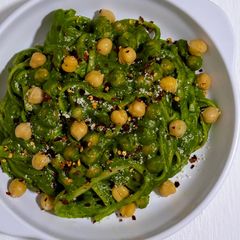 A picture of Linguine in Green Coconut Cream with Chickpeas.