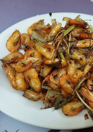 Hình của món Tôm nước ngọt rang mắm.