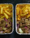 Đà điểu lúc lắc khoai tây chiên. Bữa sáng thứ 3