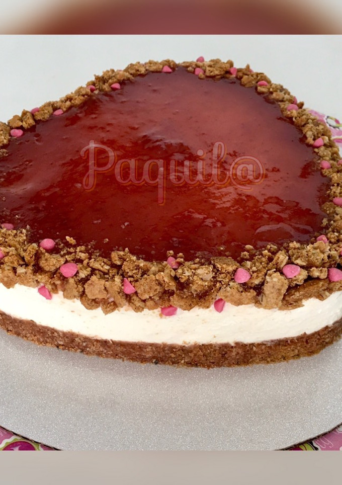 Foto principal de Tarta de queso con confitura de fresa 🍓 y galleta integral de avena