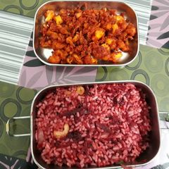 A picture of Beetroot rice and cauliflower fry.