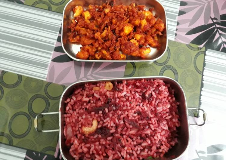 Beetroot rice and cauliflower fry