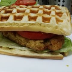 A picture of Southern Fried Chicken Breast n Waffle Sandwich.