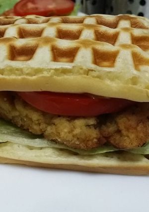 A picture of Southern Fried Chicken Breast n Waffle Sandwich.