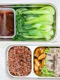 Giảm cân - lunchbox - eat clean : Tôm rim mật ong + cải thìa luộc (392calo)