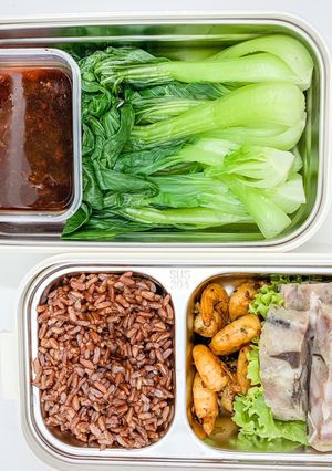 Hình của món Giảm cân - lunchbox - eat clean : Tôm rim mật ong + cải thìa luộc (392calo).