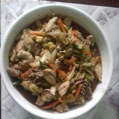 A picture of Chopsuey w/ Chicken Liver & Chicken Meat in Oyster Sauce.