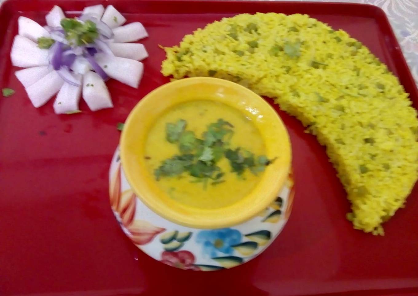 Peas pulao with Punjabi kadhi