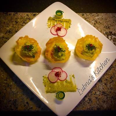 Cheddar Cups with Avocado Feta Mousse Recipe