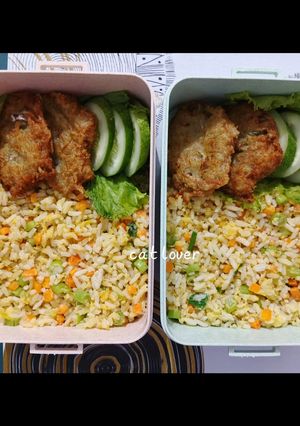 Foto resep Bekal Gyeran Bokkeumbap (Nasi Goreng Telur Korea) dan Perkedel Teri Nasi