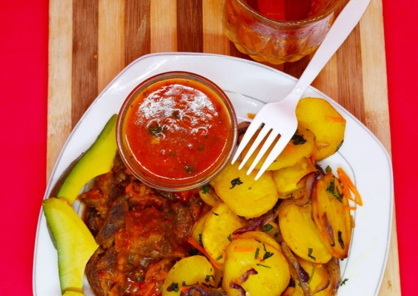 Sautéed potatoes with beef stew