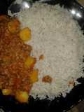 Coconut rice With Mince & Potato Curry (Aloo Kheema)