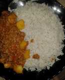 Coconut rice With Mince & Potato Curry (Aloo Kheema)