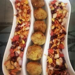 Pasta Cheese Balls with Kachumber Salad A picture of Pasta Cheese Balls with Kachumber Salad.