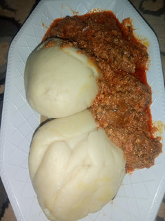 A picture of Pounded Yam and Egusi Soup.