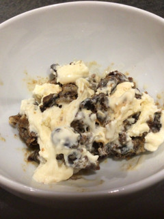 A picture of Leftover Christmas pudding and ice cream.