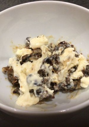 A picture of Leftover Christmas pudding and ice cream.