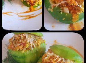 Una foto de Zapallitos tronco, rellenos de quinoa/cúrcuma. #delantaldorado