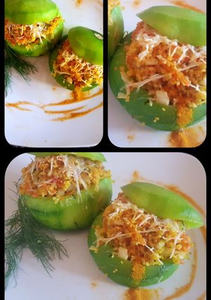 Una foto de Zapallitos tronco, rellenos de quinoa/cúrcuma. #delantaldorado