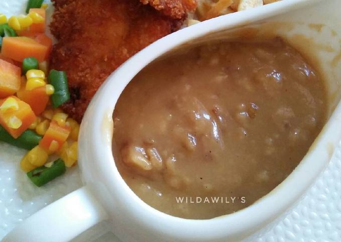 Standar Bagaimana cara bikin Brown Onion Gravy (saus steak) yang gurih