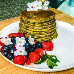 Gluten Free low-fat Matcha Pancakes A picture of Gluten Free low-fat Matcha Pancakes.