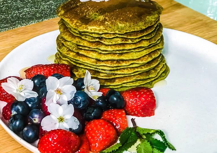 Simple Way to Make Any-night-of-the-week Gluten Free low-fat Matcha Pancakes