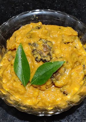 A picture of Bittergourd Tuvar dal Curry.