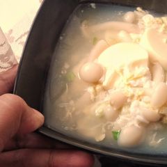A picture of Mushroom, Tofu and Egg Soup.