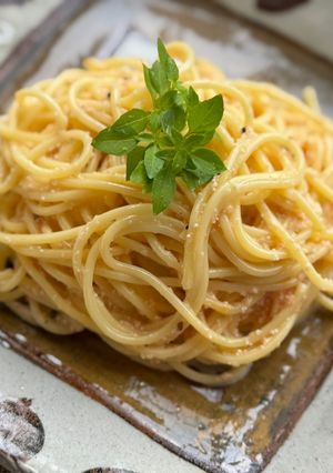 A picture of Morning Pasta 🤗 Japanese Mentaiko pasta.
