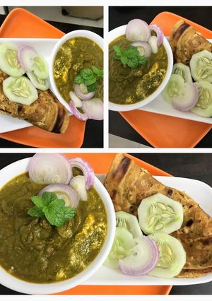 A picture of Palak (Spinach) Paneer & Whole Wheat Lachcha Paratha.