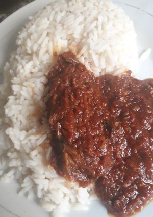 A picture of Rice and stew.