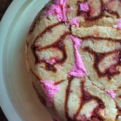 A picture of Swiss roll upside down cake.