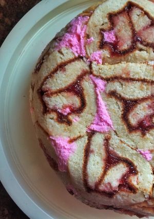 A picture of Swiss roll upside down cake.